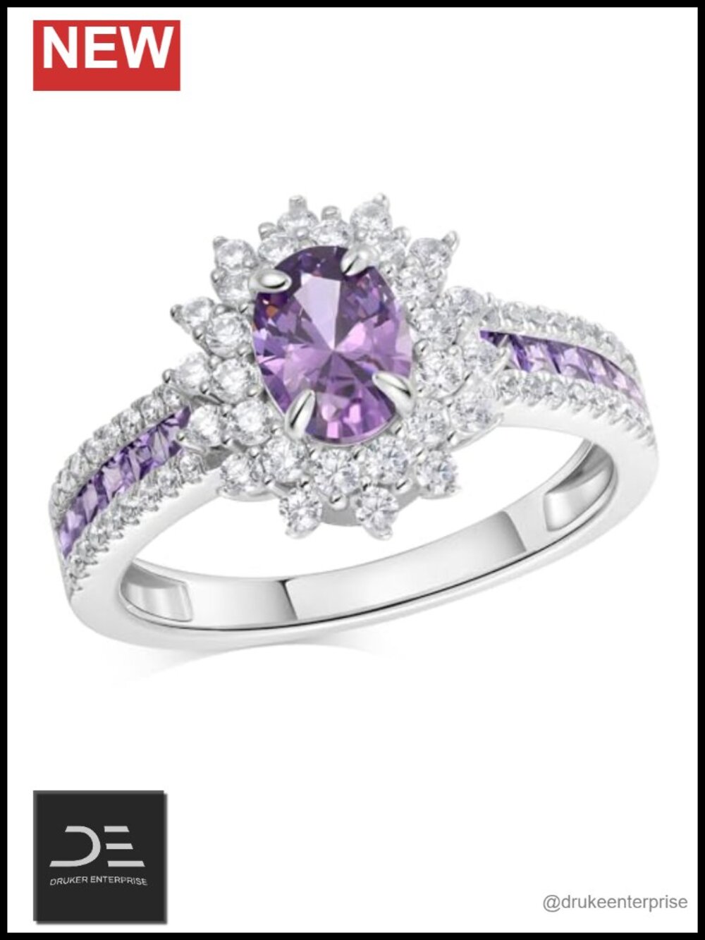 925 Sterling Silver Oval Halo Statement Ring, 2-3 Carat Gemstone, Party